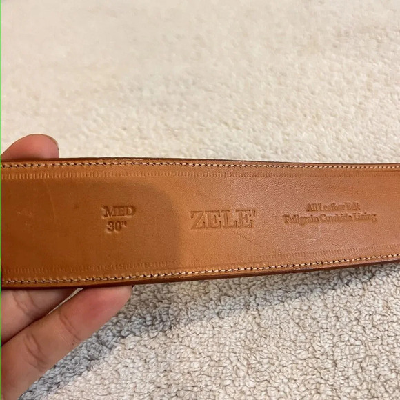 Zele' Brown Leather Belt 30 Med Cowhide Brass Circle Buckle 2" Wide Boho Classic - Picture 10 of 11